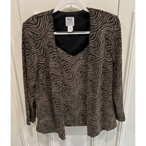 Vintage R&M Richards Formal Shirt Jacket 1 Piece Gold Glitter Glam Size 16WP